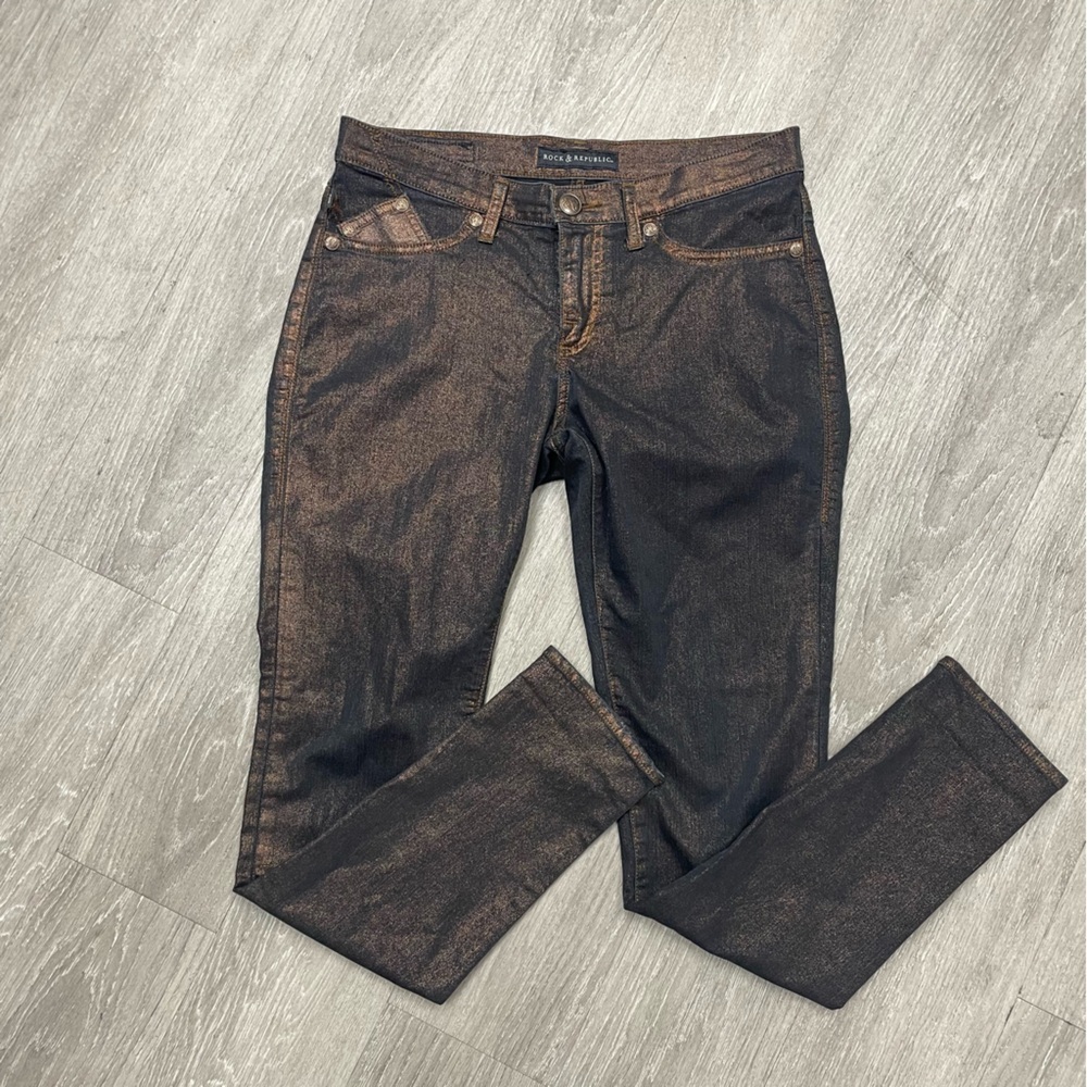 Rock & Republic Kashmiere Metallic Moto Jeans Size 10 M